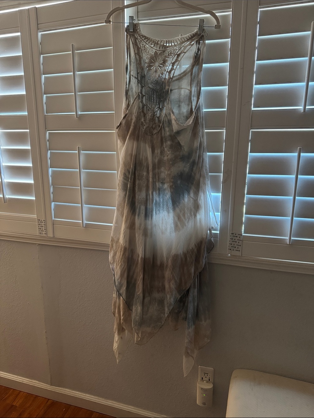 Asymmetrical Tie-Dye Maxi Dress in Neutral Gray & Cream